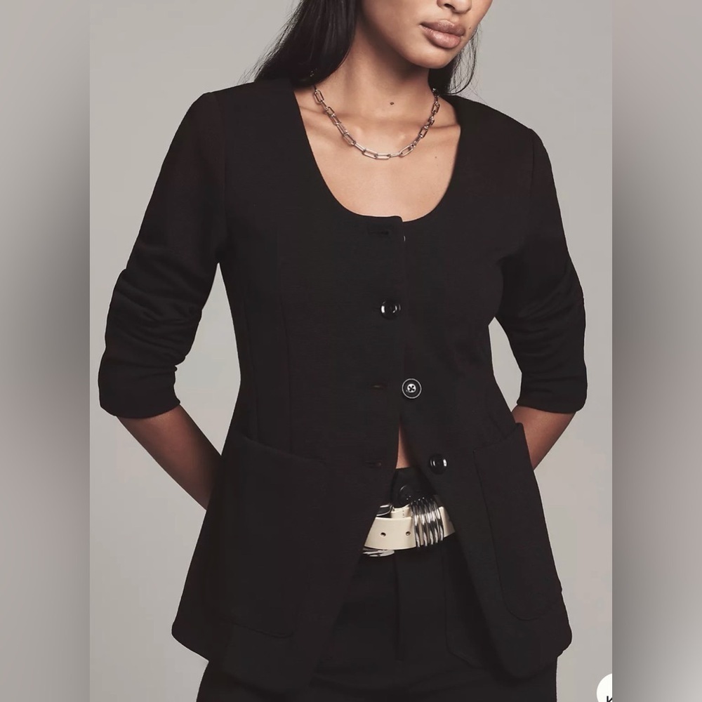 Maeve Scoop Neck Cutaway Blazer Black Size Large